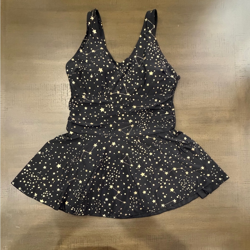 Younique Vintage Style Skirt Swimwear One Piece Bathing Suit Gold Stars L